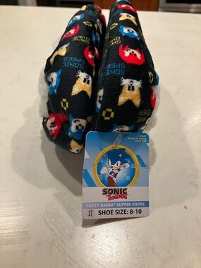 Sonic the Hedgehog sherpa  Slipper Socks - Black with Red, Blue, Yellow